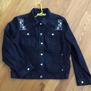 Chico’s Platinum Embellished Jean Jacket EUC
